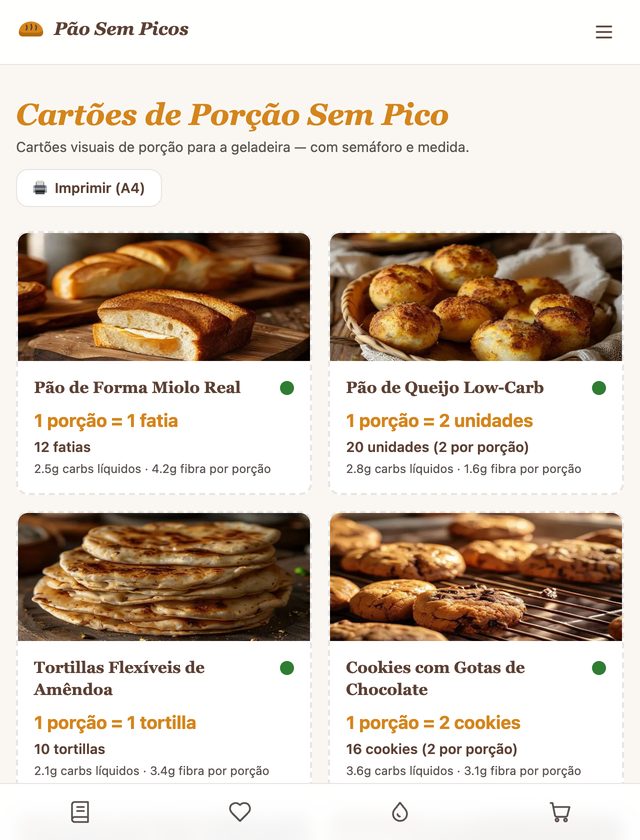 Cartões de Porção Sem Pico